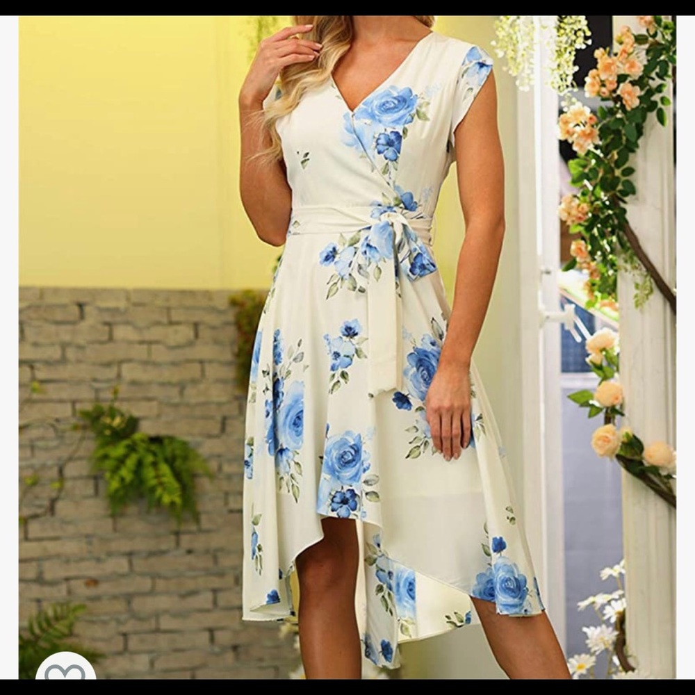 White and blue floral dress